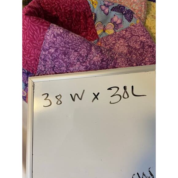 Vtg Handmade patchwork quilt Wall hang Lap quilt‎ Pink ,yellow, purple butterfly - Picture 6 of 7